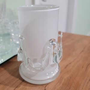 Elegant White Glass Vase with Clear Accents